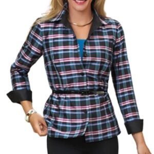 NINA MCLEMORE Silk Dupioni Multi Glen Plaid Shirt Size 4